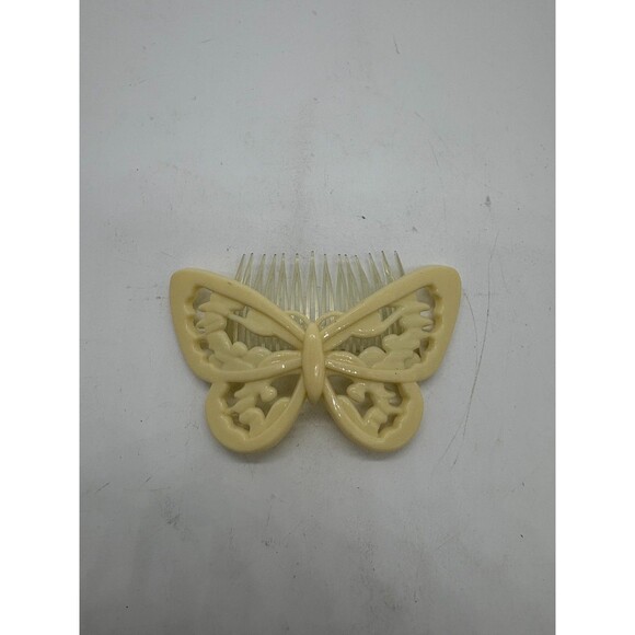Accessories - Vintage Small Butterfly Hair Side Comb Cream Plastic Styling Tool